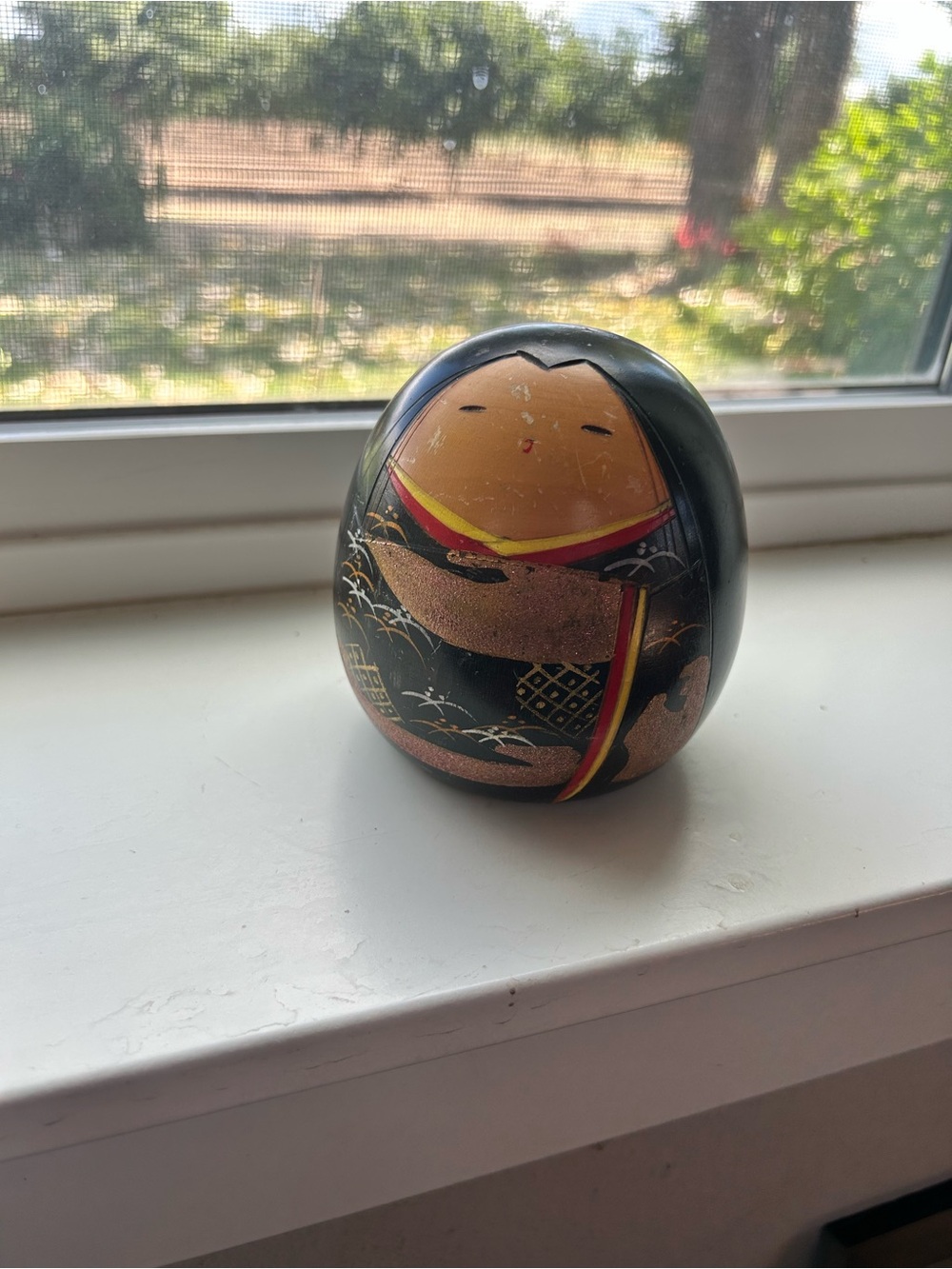 Hand-Painted Black  Kokeshi style  Figurine